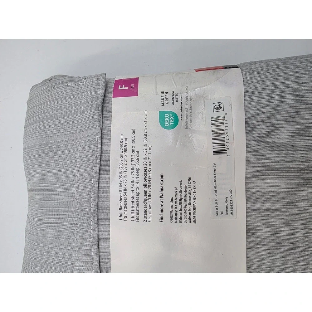 Mainstays Super Soft Brushed Microfiber Full Sheet Set Textured Grey 4pc New bb3